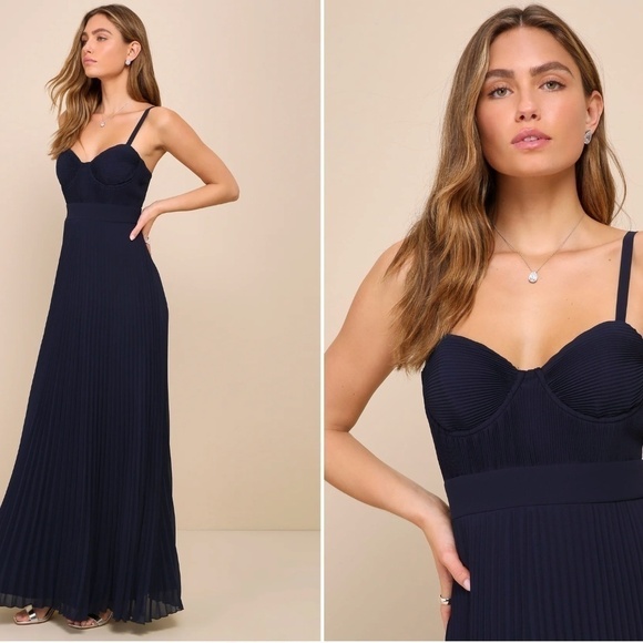 Lulus Dresses & Skirts - LULU's Prom Wedding Bridesmaid Sexy Pleated Bustier Romantic Flowy Maxi NWOT